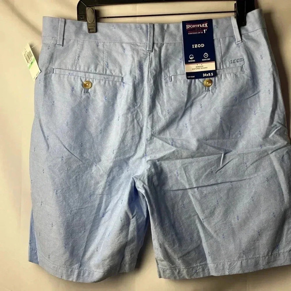 IZOD SPORTFLEX BREEZE OXFORD SHORT MENS SIZE 34” x 9.5” LIGHT BLUE WITH ANCHORS - Picture 12 of 15